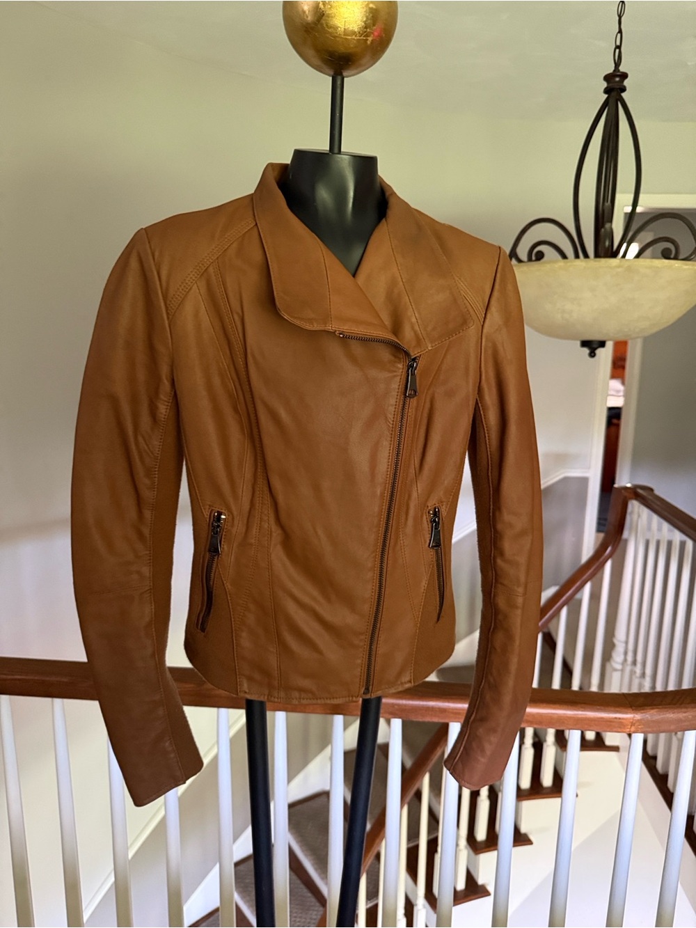 Andrew Marc Cognac Asymmetric Leather Jacket